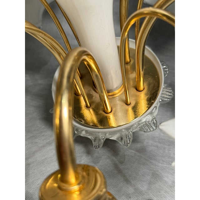 Metal Floral Chandelier with Milk Glass Shades, Germany, 1980s For Sale - Image 7 of 12