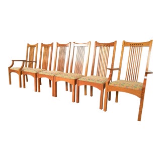 Stickley Arts & Crafts Cherry Wood High Back Spindle Dining Chairs, Set of Six For Sale