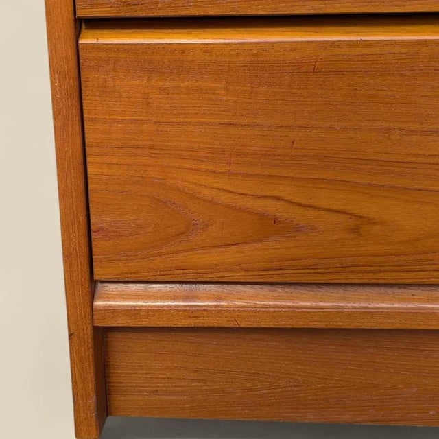 Brown 1960s Danish Modern Teak Five-Drawer Tallboy Dresser, Made in Denmark For Sale - Image 8 of 10