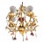 1950s Florentine Hand Gilt 6 Light Vintage Toleware Chandelier With Shades, Crystals and Floral Glass Drops For Sale