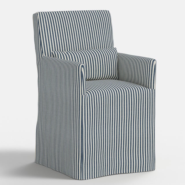 Spritely Home Slipcover for Stoffer Home x Cloth & Company for Lindy Dining Armchair in Jane Stripe Denim For Sale - Image 4 of 8