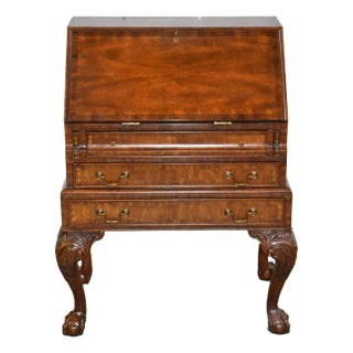 Maitland Smith Crotch Mahogany Ball & Claw Foot Slant Front Secretary For Sale