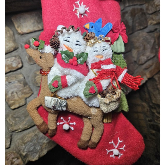 Set of 2 Vintage Festive Christmas Stockings For Sale - Image 15 of 18