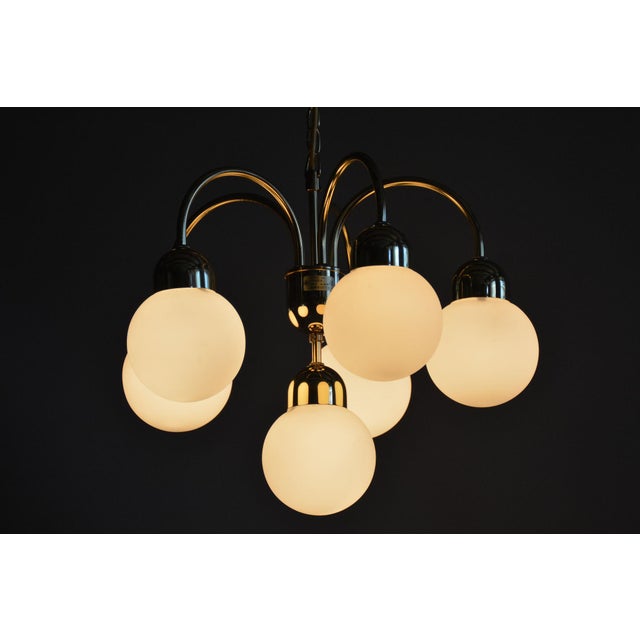 Mid-Century Chandelier in Brass and Opaline Glass, Czech, 1950s For Sale - Image 11 of 16