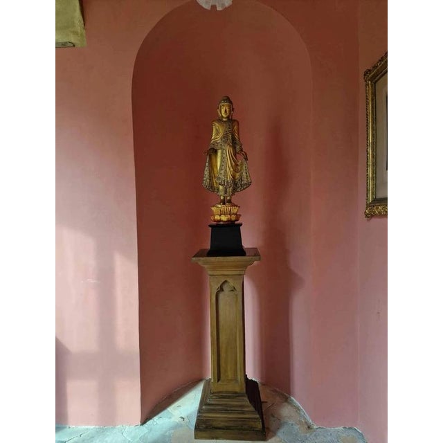 Wood Large Neo-Gothic Pedestal in Oak For Sale - Image 7 of 9