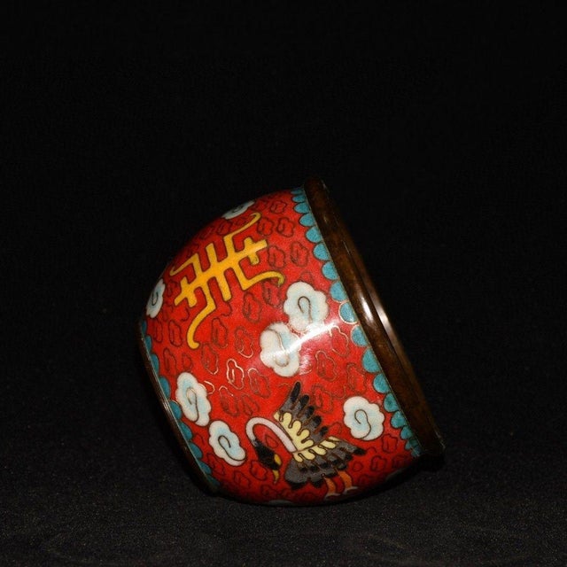Chinese Chinese Cloisonne Longevity Character Copper Jar For Sale - Image 3 of 9