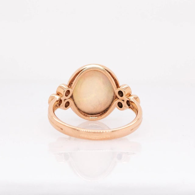 Metal 2.3cts Opal Ring With Natural Diamonds Accents: Solid 14k Rose Gold, Oval 11x9mm For Sale - Image 7 of 8