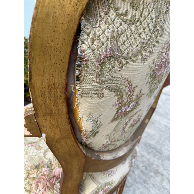 Pair of Elegant Antique Gilded Louis XVI Style Chairs. Some Restoration Required For Sale - Image 11 of 12