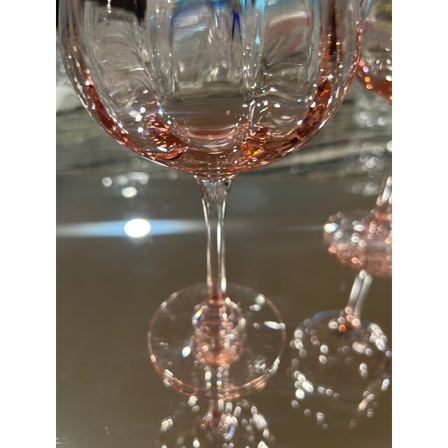 1950s Tiffin Franciscan Wine Goblets in Subtle Pink Crystal in Tulip Shape- Set of 4 For Sale - Image 4 of 10