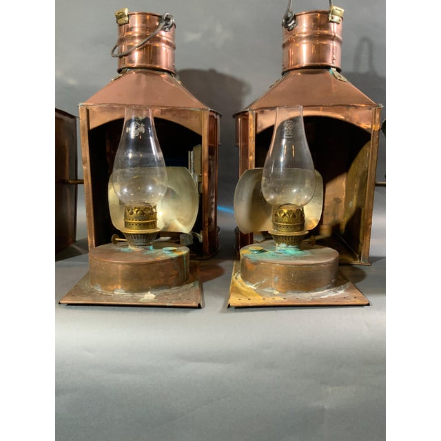 Scottish Port and Starboard Ship Lanterns of Solid Copper with Brass Trim For Sale - Image 12 of 12