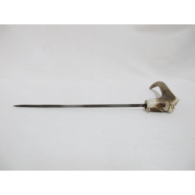Carved Deer Antler Grim Reaper Face Hidden Blade Folk Art Walking Stick Cane For Sale In Portland, OR - Image 6 of 12