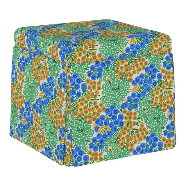 Dyer Storage Ottoman in Blue Citrine Loiret For Sale