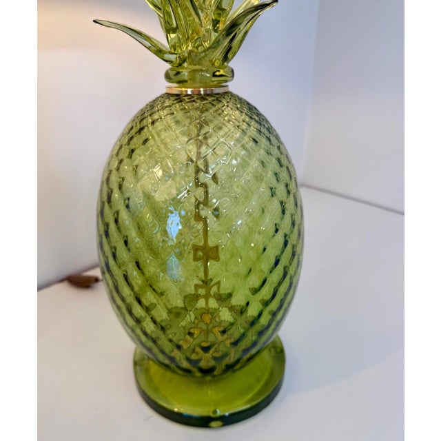 Aqua Italian Art Deco Pineapple Murano Glass Lamps with Lampshades, 2000s, Set of 2 For Sale - Image 8 of 17