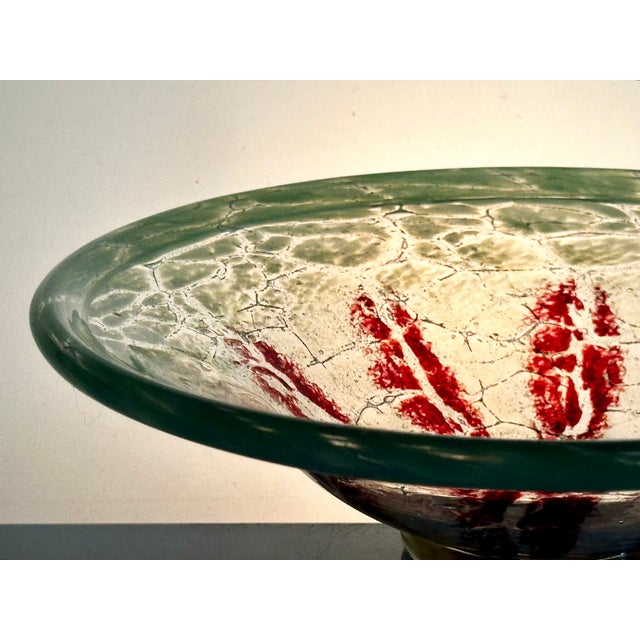 Chartreuse Art Deco Ikora Art Glass Bowl with Crackle Decoration by Karl Wiedemann for WMF, Germany, 1930s For Sale - Image 8 of 16