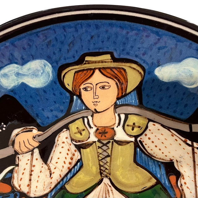 Traditional 1990's Swiss Folk Art Pottery Charger - Milk Maid - Hans Schneider Steffisburg For Sale - Image 3 of 10