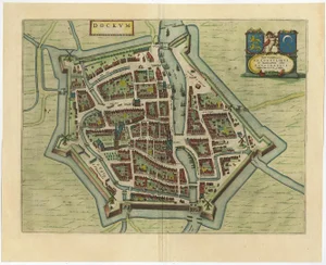 Antique Map of the City of Dokkum, Friesland by Blaeu, 1650