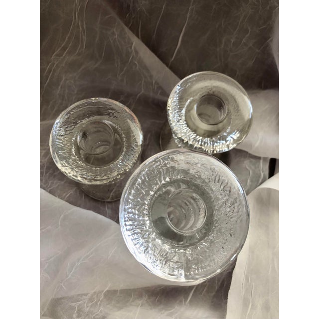Iittala Vintage Modern Textured Glass Candle Holder Trio For Sale - Image 4 of 9