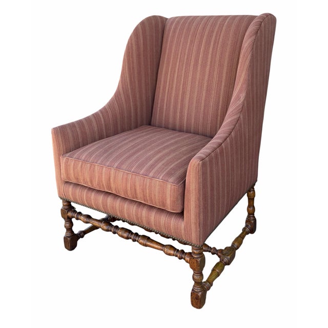 18th C Style Dennis & Leen Wingback Arm Chair in Elizabeth Eakins Upholstery.
