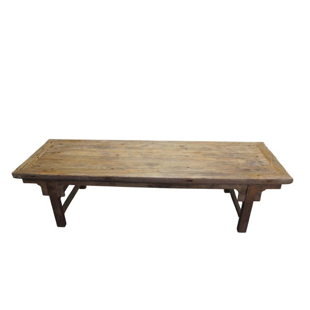 Chinese Vintage 86" Long Elm Bench For Sale - Image 3 of 13