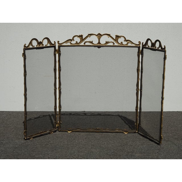 Vintage French Country Brass W Mesh Three Panel Fireplace Screen For Sale - Image 15 of 15