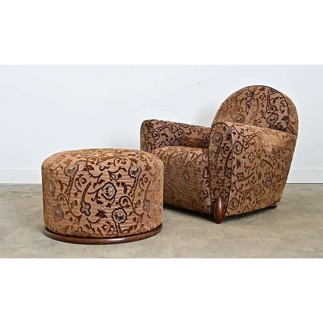 Early 20th Century French Art Deco Upholstered Armchair and Ottoman For Sale - Image 11 of 18