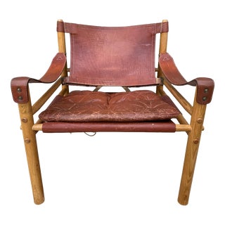 Vintage Sirocco Safari Chair in Patinated Cognac Leather and Oak by Arne Norell, Sweden, 1970s For Sale