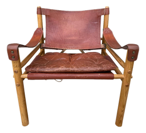 Vintage Sirocco Safari Chair in Patinated Cognac Leather and Oak by Arne Norell, Sweden, 1970s