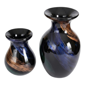 Pair of Fratelli Toso Murano Vintage Italian Black & Gold Aventurine Art Glass Vases