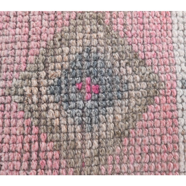 Vintage Pink Geometric Turkish Hand-Knotted Runner For Sale - Image 6 of 9