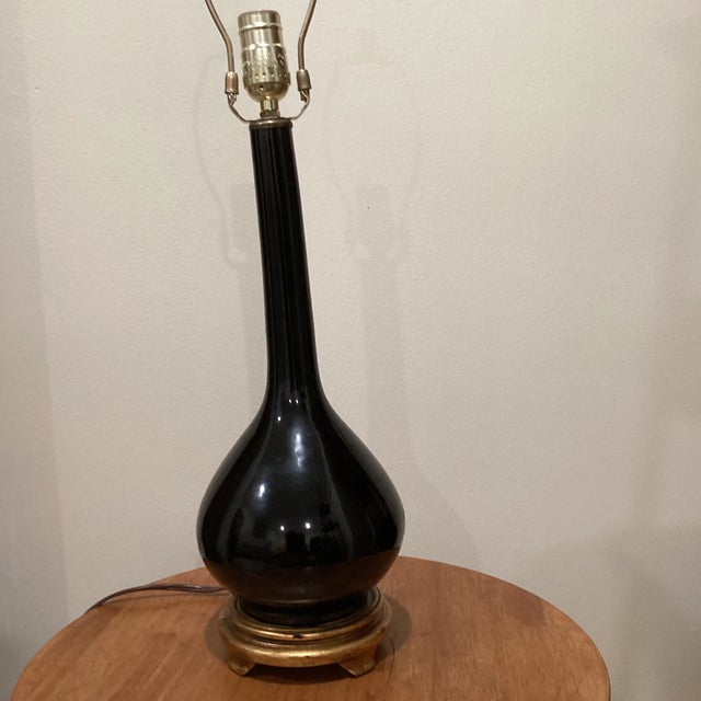 Art Deco Port 68 Daniel Glossy Black Porcelain Table Lamp For Sale - Image 3 of 13