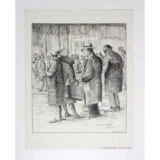 Art Deco 1927 Railway Station Pen and Ink Drawing For Sale - Image 3 of 4