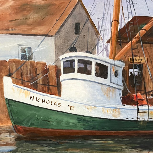 Mid Century California Harbor View/Boats Oil Painting. Signed For Sale - Image 4 of 6