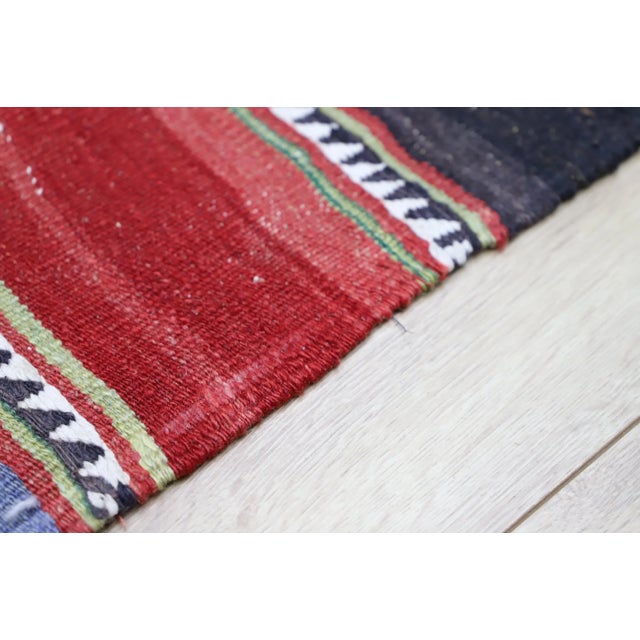 1970s 1970s Rustic & Primitive Striped Hand Knotted Oushak Kilim Runner For Sale - Image 5 of 13