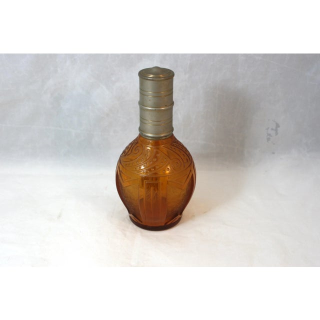 1920s Art Deco Cristaux d'Art St Louis France Amber Glass Hand Cut Crystal Perfume Lamp Bottle For Sale - Image 4 of 11