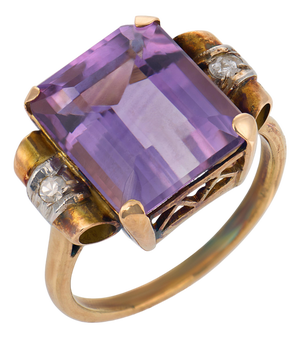 Mid 20th Century Retro 6.30 Carat Amethyst Diamond 18k Rose Gold and Silver Ring, Size 7.5