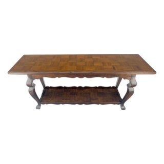 Spanish Colonial Solid Oak Parquetry Top Two Tier Console Library Table For Sale