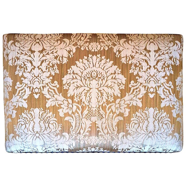 This beautiful piece is a Chinese Chippendale-style upholstered stool or bench, crafted from solid walnut. It showcases...