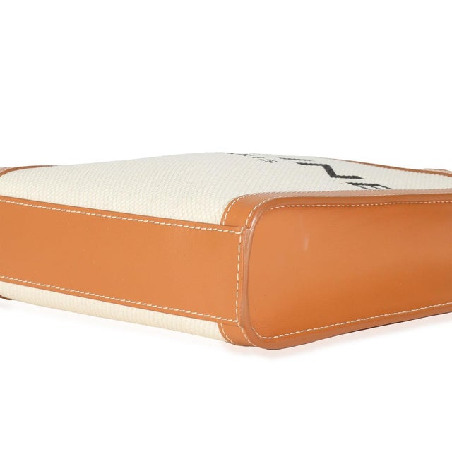 Textile Natural Tan Canvas Calfskin Mini Vertical Cabas Bag For Sale - Image 7 of 9
