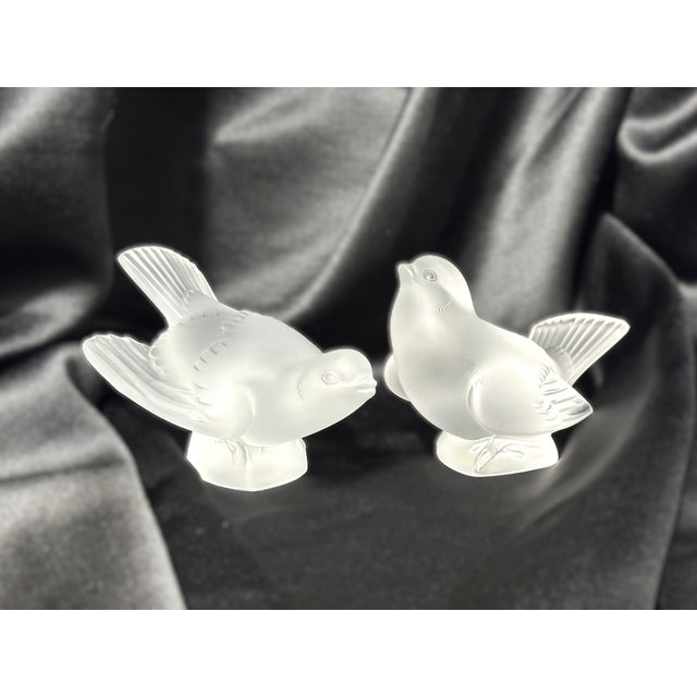 This beautiful pair of Lalique frosted crystal sparrows comes from the iconic Moineau (Sparrow) series, a beloved design...