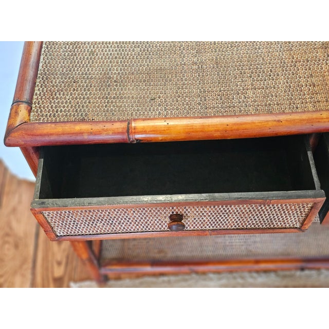 Brown Rattan & Bamboo Vintage Nantucket Console Table With Two Drawers For Sale - Image 8 of 10