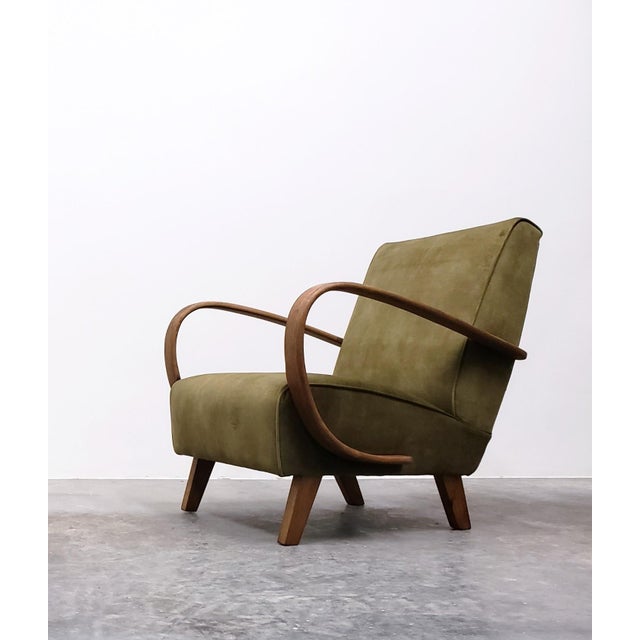 Wood Bentwood Armchair in Forest Green Velvet by Jindrich Halabala, 1930s For Sale - Image 7 of 12