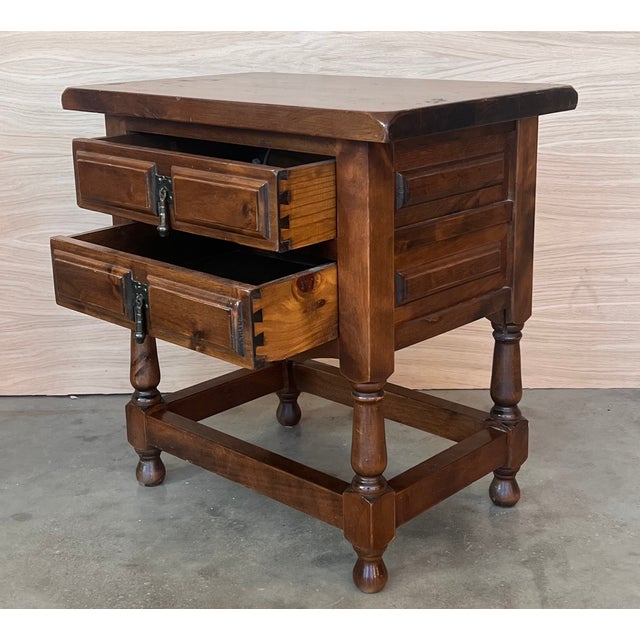 20th Century Spanish Nightstands With Two Drawers and Iron Hardware For Sale - Image 6 of 8