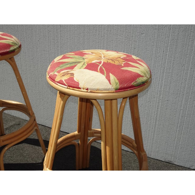 Wood Pair Mid Century Modern Bamboo Swivel Barstools Bar Stools For Sale - Image 7 of 12