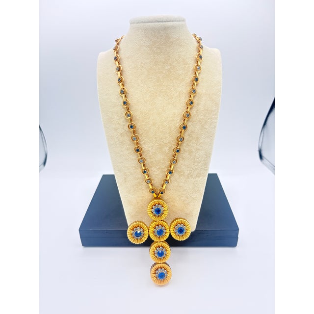 Religious Vintage Alexis Kirk Style Faceted Blue Sunburst Necklace W/ Original Chain Set For Sale - Image 3 of 17