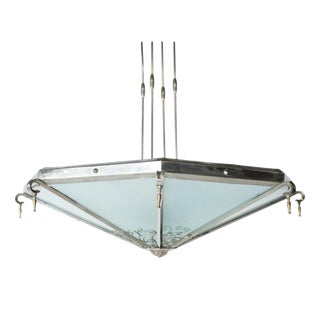 Large Art Deco Ceiling Light in Glass and Metal, France, 1930s For Sale