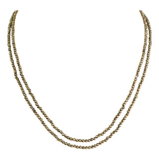 85 Ct Pyrite Beaded Double Strand Necklace With Silver Clasp 2.8mm Beads 22” Long For Sale