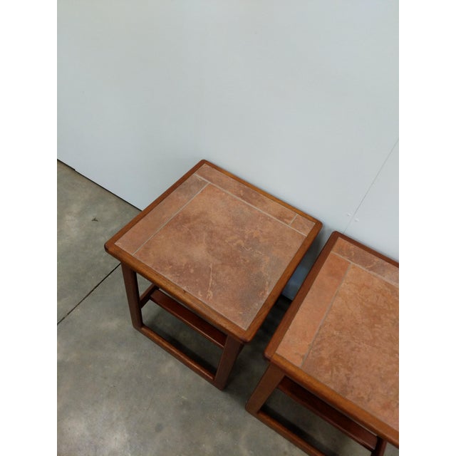 Pair of Vintage Mid Century Modern Teak and Tile Side Tables For Sale In New York - Image 6 of 7