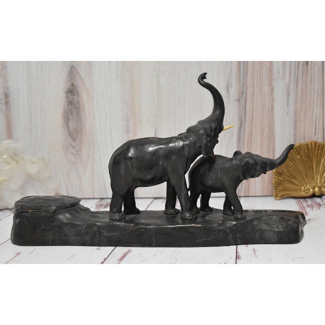 Victorian Bronze Elephant Desk Pen Holder With Inkwell Signed Austria For Sale - Image 9 of 18