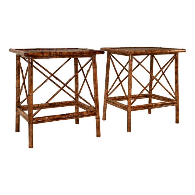 Pair of Tortoise Bamboo Side Tables, Circa 1960's For Sale