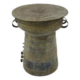 Cast Bronze Rain Drum With Elaborate Detail Patina Finish For Sale